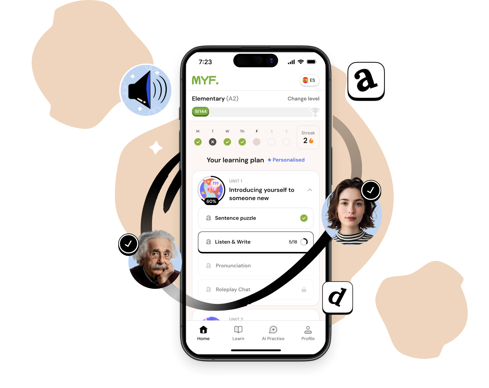 Prévia do aplicativo MakesYouFluent com alunos